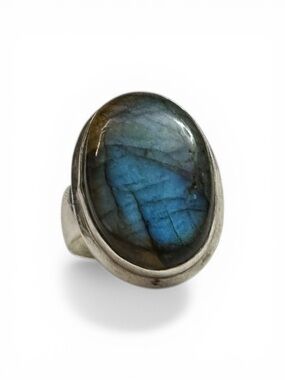 ✨ Electric Blue Flash Labradorite Statement Ring - Boho Artisan Style ✨